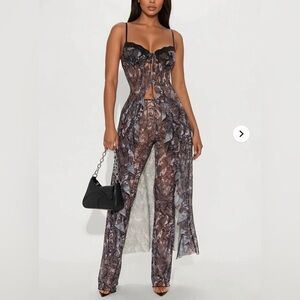Fashion Nova Elegant Lace Pant Set in Black and Gray